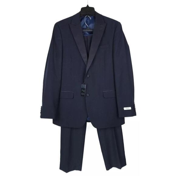 Alfani Men's Slim-Fit Stretch 2-Piece Tuxedo Diamond Grid Navy 46L 34x34 NWT - Picture 1 of 9